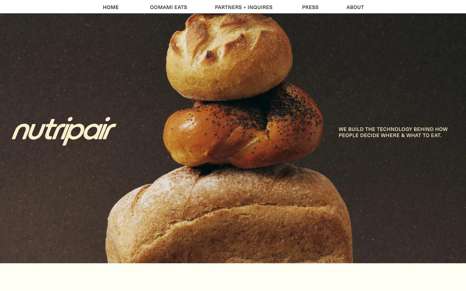NutriPair home page with stacked bread and the tagline about food decisions